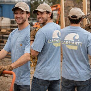 Carhartt Heavyweight Work Pocket T-Shirt Mens Large Blue Graphic Print Loose Fit